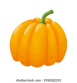 Cute orange pumpkin. Isolated vegetable in the white background. Flat style illustration.