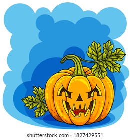 Cute orange pumpkins monster with a carved horrible smile. Happy Halloween vector illustration in a cartoon style for your design for the holiday. The main symbol the Halloween holiday.