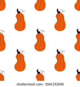 Cute orange pumpkins seamless vector pattern. Cozy autumn ornament on a white background