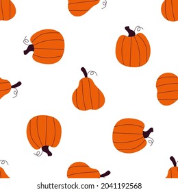 Cute orange pumpkins seamless vector pattern. Cozy autumn ornament on a white background