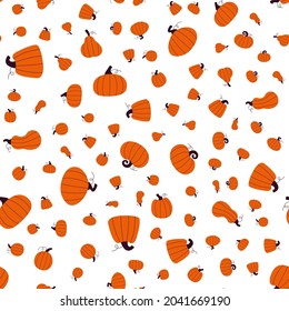 Cute orange pumpkins seamless vector pattern. Cozy autumn ornament on a white background
