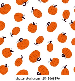Cute orange pumpkins seamless vector pattern. Cozy autumn ornament on a white background
