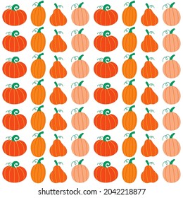 Cute orange pumpkins seamless vector pattern. Cozy autumn ornament on a white background