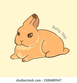 cute orange rabbit character lay down on floor vector illustration