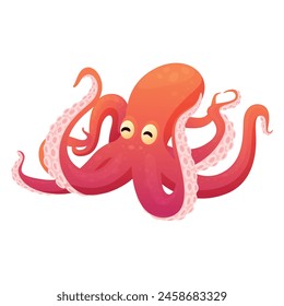 Lindo pulpo rojo anaranjado divertido dibujos animados bajo el agua animal con tentáculos Ilustración vectorial isométrica. Positivo mar océano hábitat criatura acuático nadar fauna silvestre carácter náutico