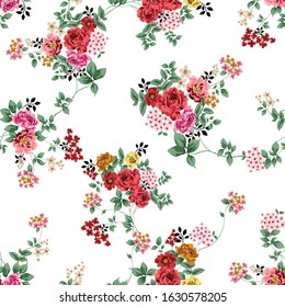 cute orange and red vector flowers bunches pattern of white