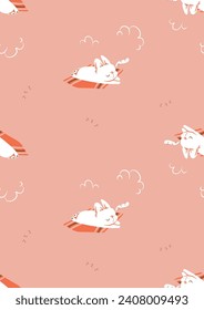 cute orange seamless rabbit vector pattern, bunny pattern for kids