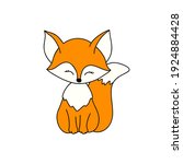 Cute orange sitdown fox. Animal of forest. Flat outline childish vector illustration.