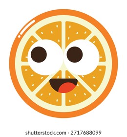 Cute orange slice face cartoon citrus fruit icon, isolated on transparent background.