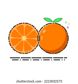 Cute orange and orange slice isolated on a white background. Orange icon. Fresh fruit. Healthy lifestyle