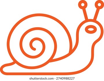 Cute orange snail vector icon, garden mollusk line art illustration, slow moving animal symbol, spiral shell creature