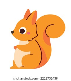 Cute orange squirrel. Forest and fluffy animal, Toy or mascot for children. Sticker for social networks and messengers. Fauna, wild life and biology, mammal. Cartoon flat vector illustration