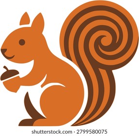 Cute Orange Squirrel with Nut Icon
