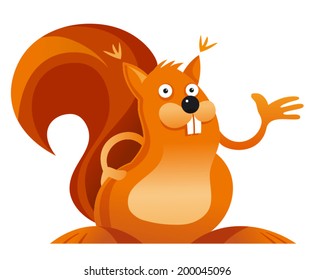Cute orange squirrel shows delivery gesture.