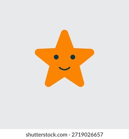 Una linda estrella naranja con una cara sonriente sobre un fondo gris.