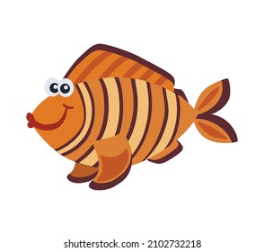 Cute orange striped clown fish cartoon vector illustration
