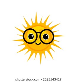 cute orange sun in kawaii style, sunshine - vector illustration