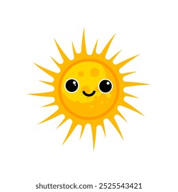 cute orange sun in kawaii style, sunshine - vector illustration