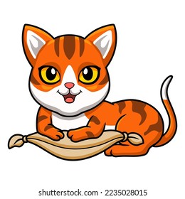 Cute orange tabby cat cartoon on the pillow