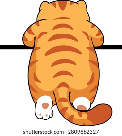 Cute orange tabby cat climbing back view vector icon