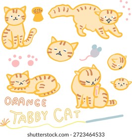 Cute Orange Tabby Cat Poses Illustration