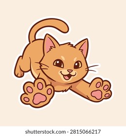 Cute Orange Tabby Cat Pouncing Cartoon Illustration