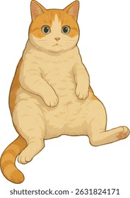 Cute Orange Tabby Cat Sitting Upright – Vector Illustration on Transparent Background