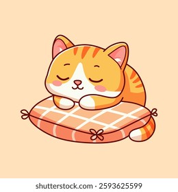 Cute orange tabby cat sleeping peacefully on a cushion.