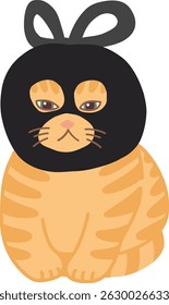 Cute orange tabby cat wearing a bandit plastic mask illustration