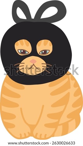 Cute orange tabby cat wearing a bandit plastic mask illustration