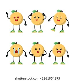 cute orange tangerine various activity face expression vector illustration design
