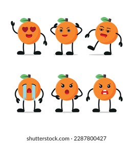 cute orange tangerine various activity face expression vector illustration design