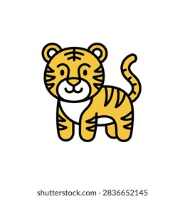 Cute orange tiger cub character flat vector mascot.