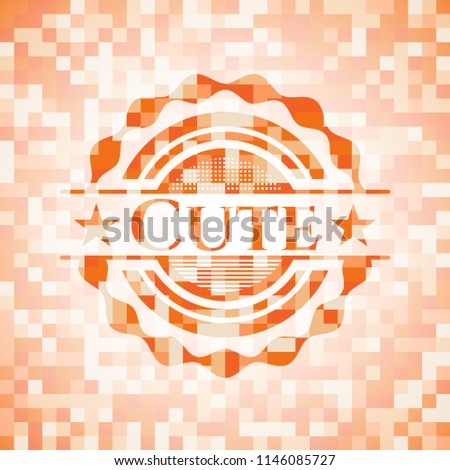 Cute orange tile background illustration. Square geometric mosaic seamless pattern with emblem inside.