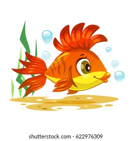 Cute orange tropical fish. Vector underwater illustration.