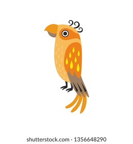 Cute Orange Tropical Parrot Bird Vector Illustration