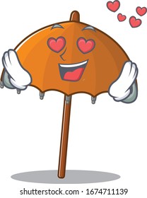 cute orange umbrella cartoon character showing a falling in love face
