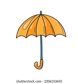 Un paraguas naranja lindo. Ilustración vectorial de un paraguas abierto. Paraguas otoñales al estilo de las caricaturas. Objeto vector. Fondo blanco aislado.
