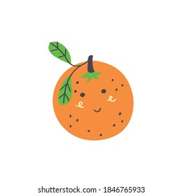 Cute orange. Vector isolated in hand drawn fruit