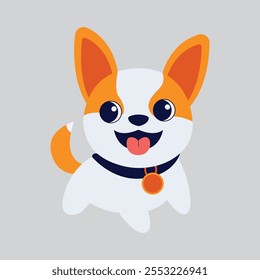 Personaje de dibujos animados de animales de perrito blanco naranja lindo con expresión de sonrisa