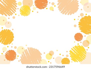 Cute orange and yellow frame background with hand-drawn crayon touch circles and polka dots