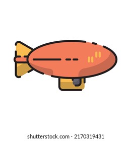 Cute Orange Zeppelin Flat Design Cartoon for Shirt, Poster, Gift Card, Cover, Logo, Sticker and Icon.
