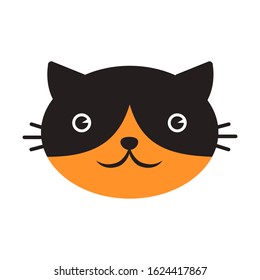 Cute orange-black cat smiling in flat style. Cat character. Beautiful closeup for textile design. Love card. 