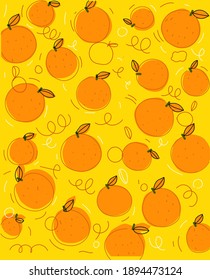 Cute oranges fruit background design template vector illustration. Yellow, line,fresh fruit.