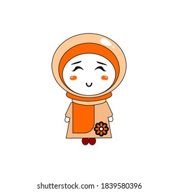 Cute Oranges Girls Hijabs Mascot Illustration Vector