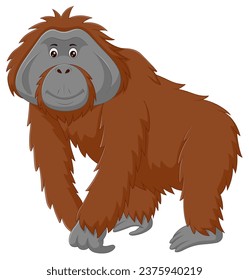 Cute orangutan cartoon isolated on white background. Vector illustration