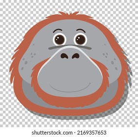 Cute orangutan head in flat cartoon style illustration