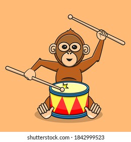cute orangutan playing drums vector illustration