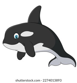 Cute orca cartoon illustration. Killer whale cute cartoon