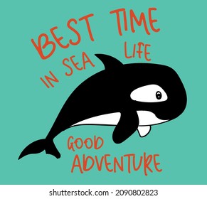 cute orca drawing for children's t shirts